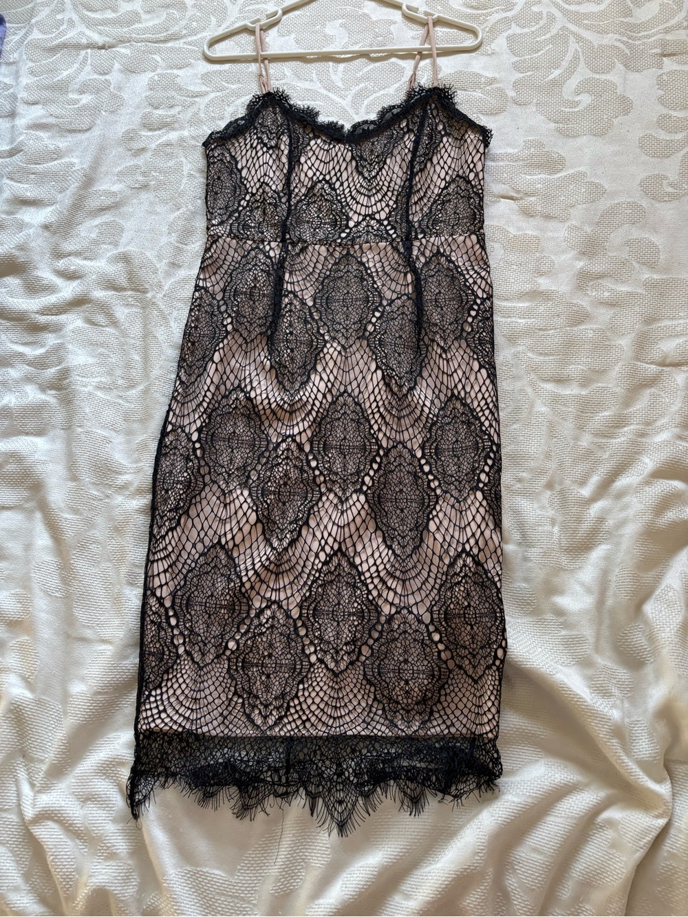 Missguided Black Lace Over Nude Slip Midi Dress